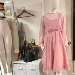 Halston III 70s  Pink Sheer Taffeta  Dress